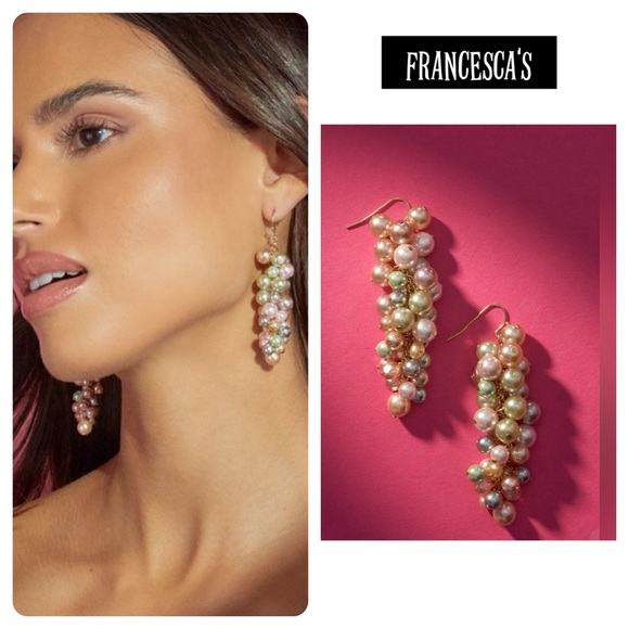 New Francesca’s Luxe Multi Cluster Pearl Drop Earrings - Picture 1 of 5